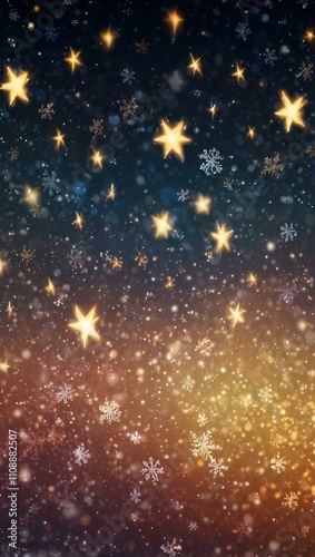 Snowflakes, stars, and Christmas bokeh video background.