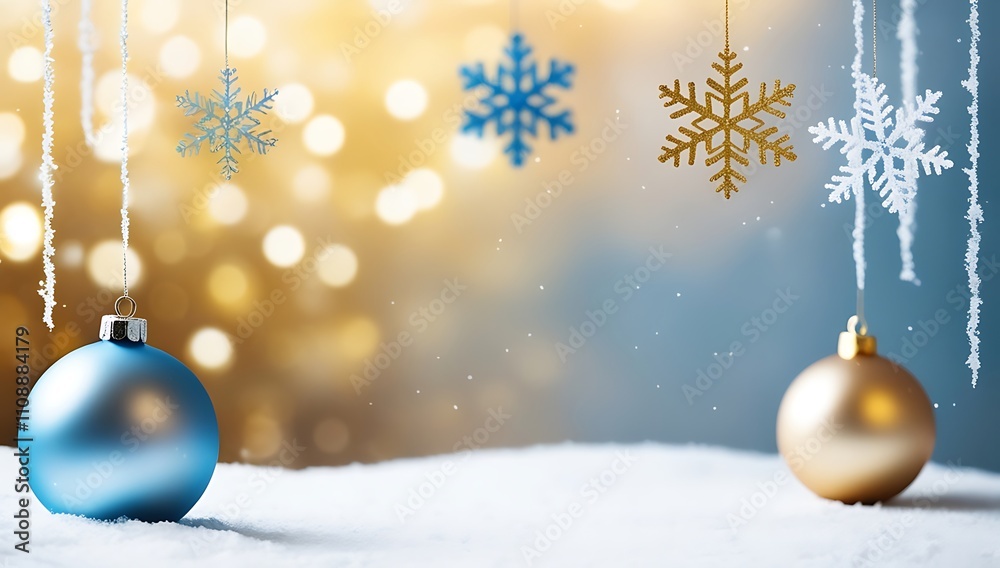Festive Christmas Ornaments Hanging With Snowflakes Festive Christmas Ornaments Hanging With Snowflakes