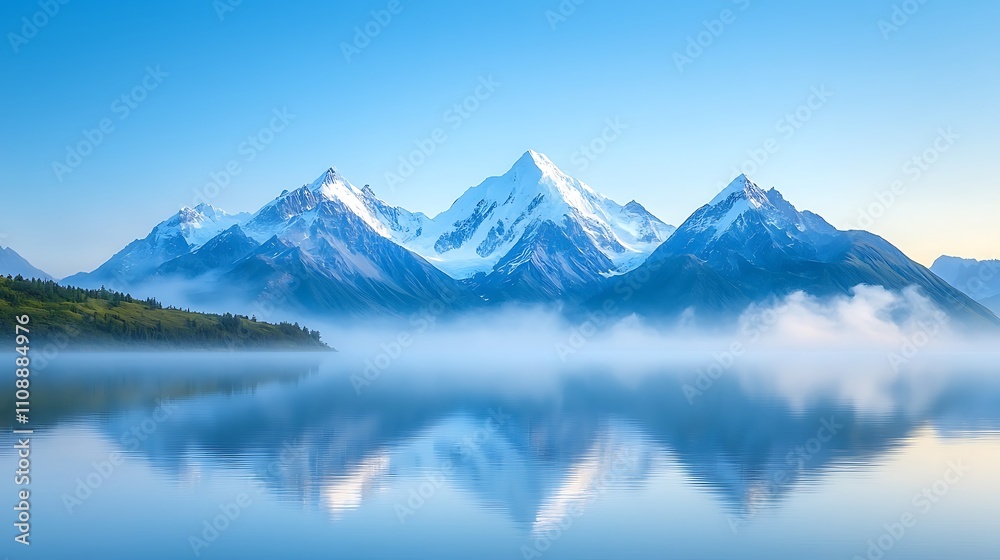 Fototapeta premium Stunning view of snow-capped mountains and their reflection in a tranquil lake
