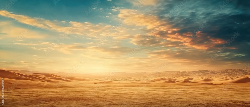 Obraz premium Golden desert dunes under a dramatic cloudy sky