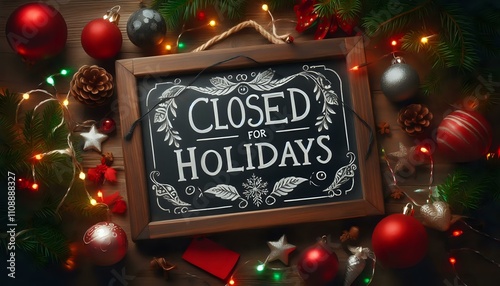 Holiday Closure Notice with Festive Decorations
