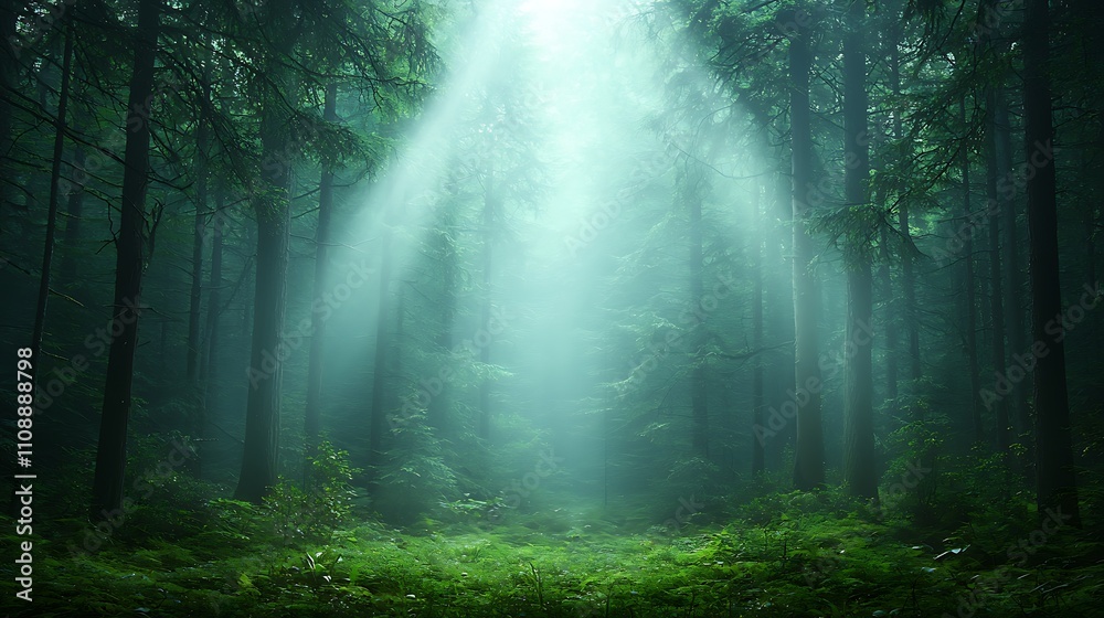 Fototapeta premium Mystical viewpoint wild animals and plant life in a serene enchanted forest landscape