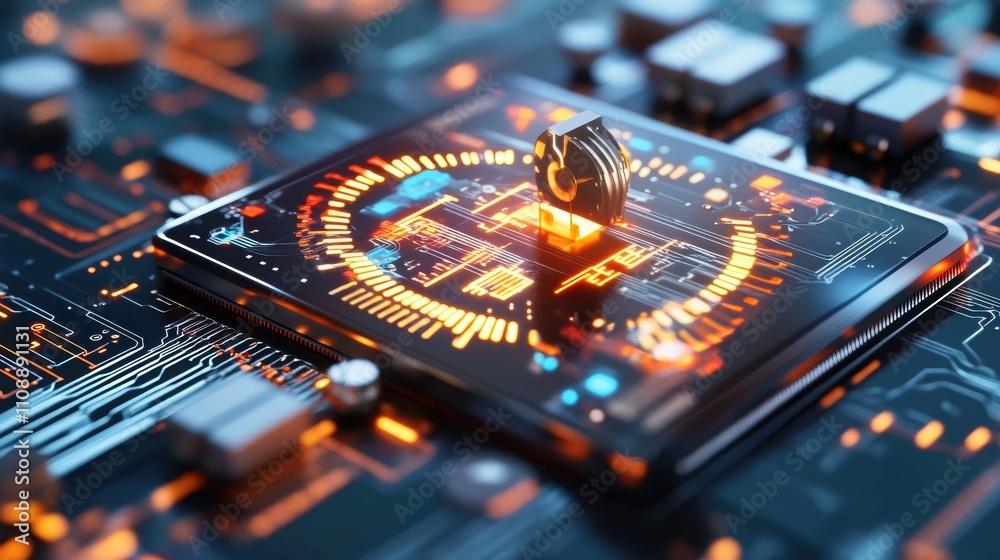 Obraz premium Abstract glowing circuit board with vibrant colors and intricate details