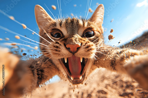 Dynamische Nahaufnahme einer spielenden Katze
 photo