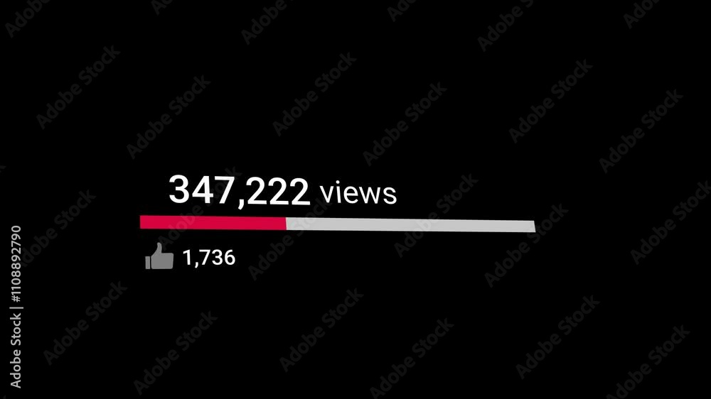 Social Media Views and Like Counting YouTube 1 Million Views Counter Like Increasing Views And Likes Alpha Channel. 4K Resolution