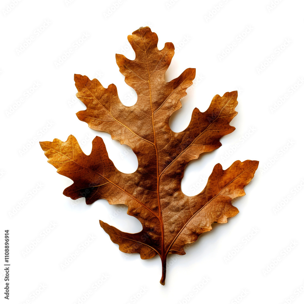 Fototapeta premium Single brown oak leaf isolated on white.