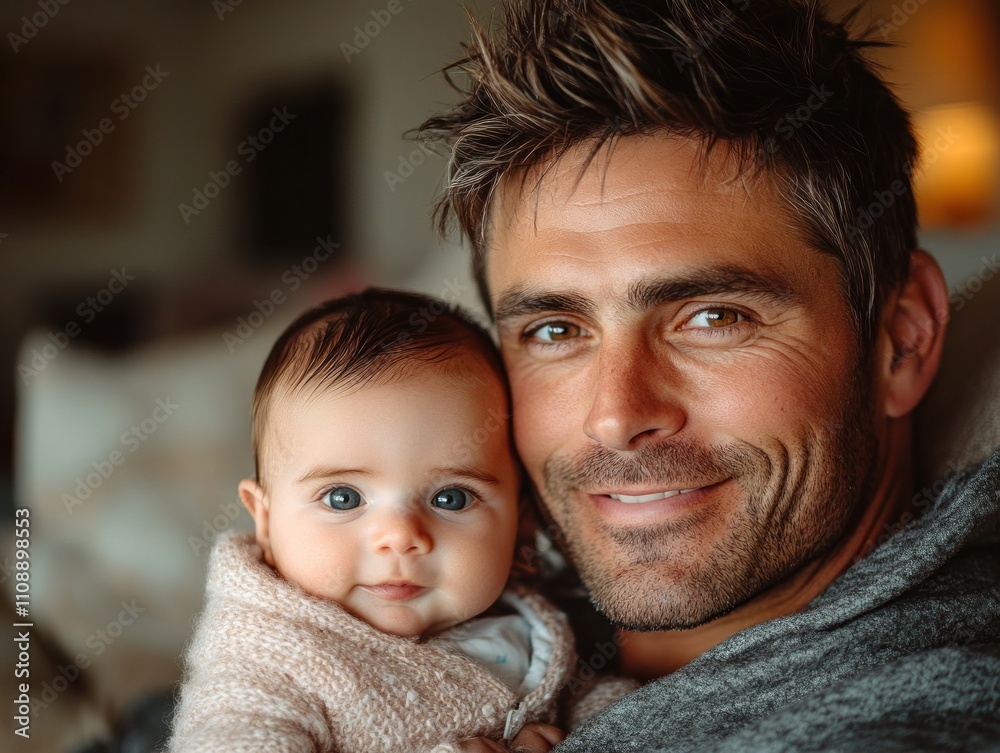 Father holding his baby in a tender moment for Father's Day, AI generated. Father holding his baby in a tender moment for Father's Day, AI generated.