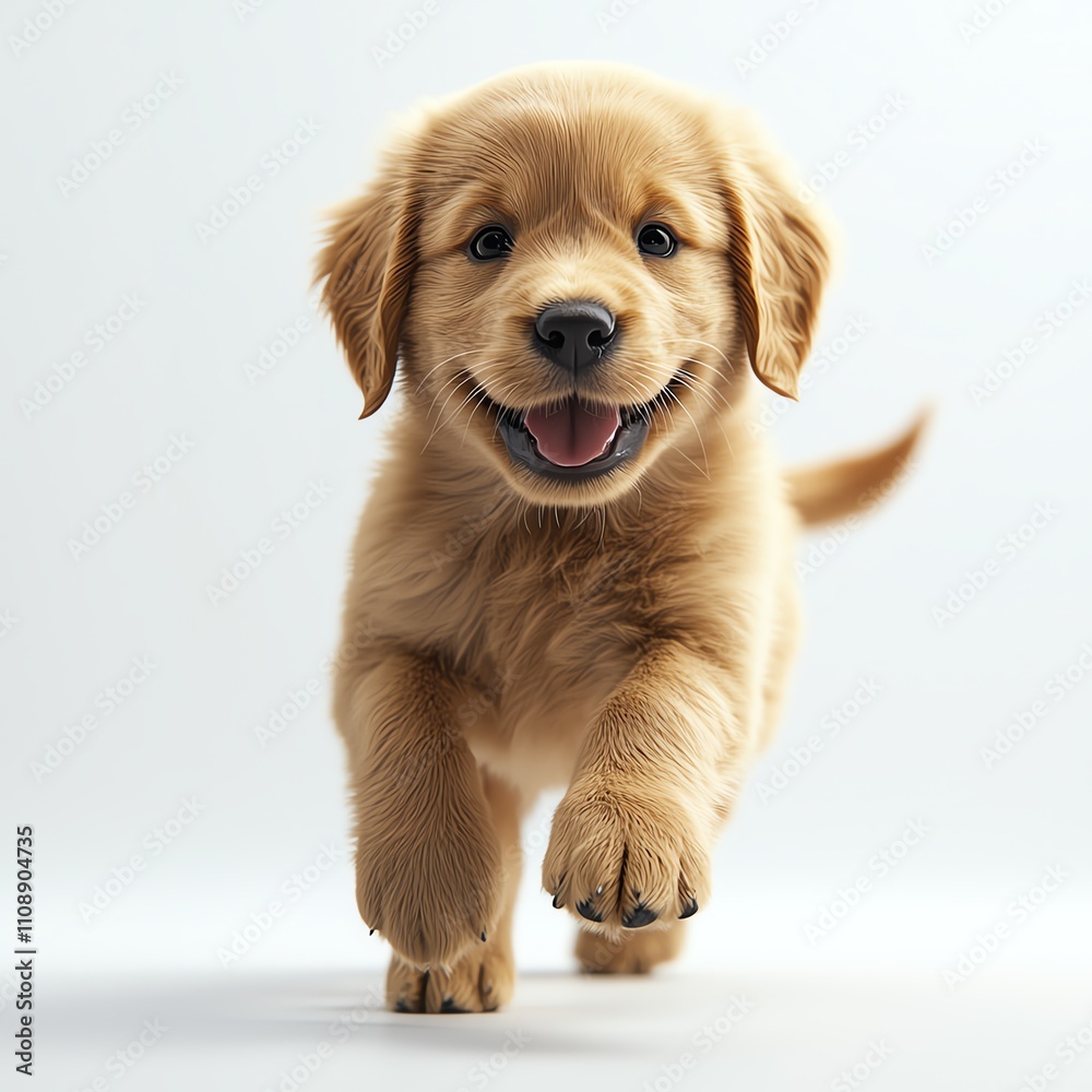 Adorable puppy happily running on white background. Adorable puppy happily running on white background.