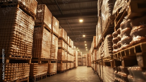 Wallpaper Mural Stacks of pallets filled with cartons of eggs prepared for shipment in a climate-controlled warehouse. Torontodigital.ca