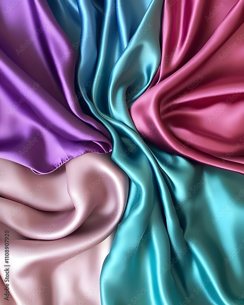 Fototapeta premium A vibrant arrangement of silky fabric in various colors, showcasing texture and sheen.