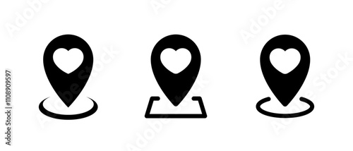 Map pin with love icon. Favorite location sign symbol