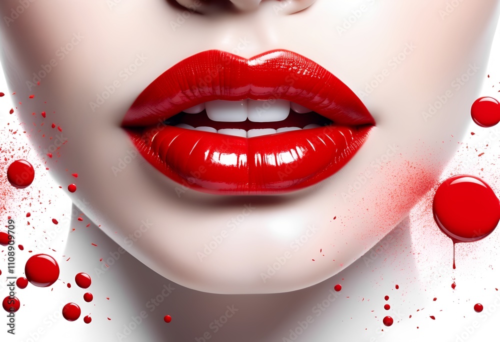 Obraz premium Red lips and rosy dreams: a celebration of beauty and romance