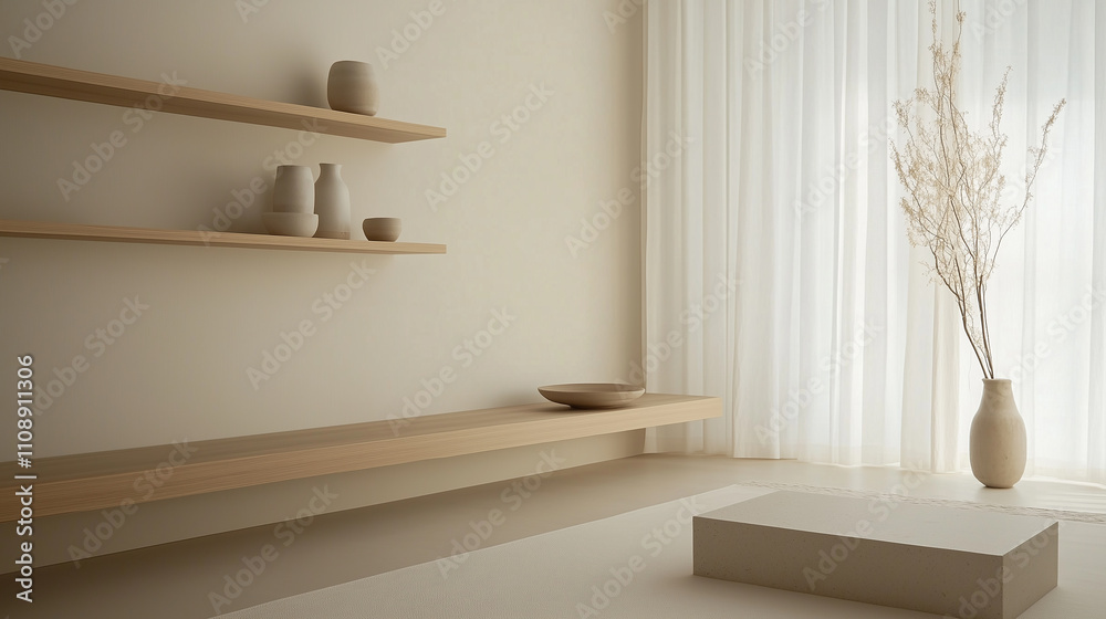 Fototapeta premium A minimalist living room with Japandi aesthetics
