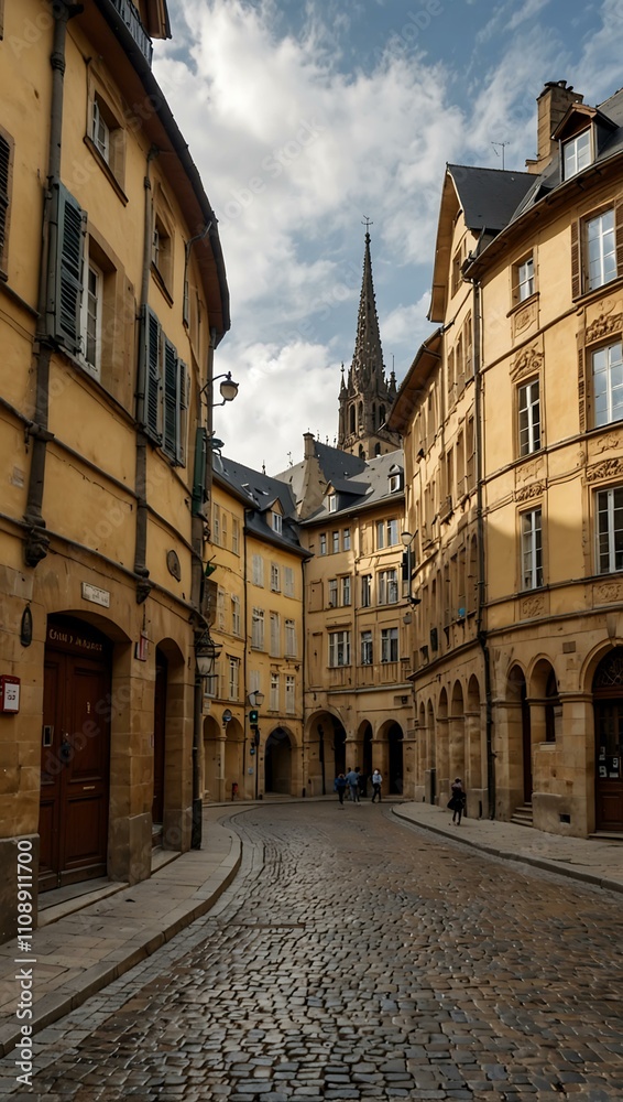 Fototapeta premium Street view in Metz, France, with classic French buildings.