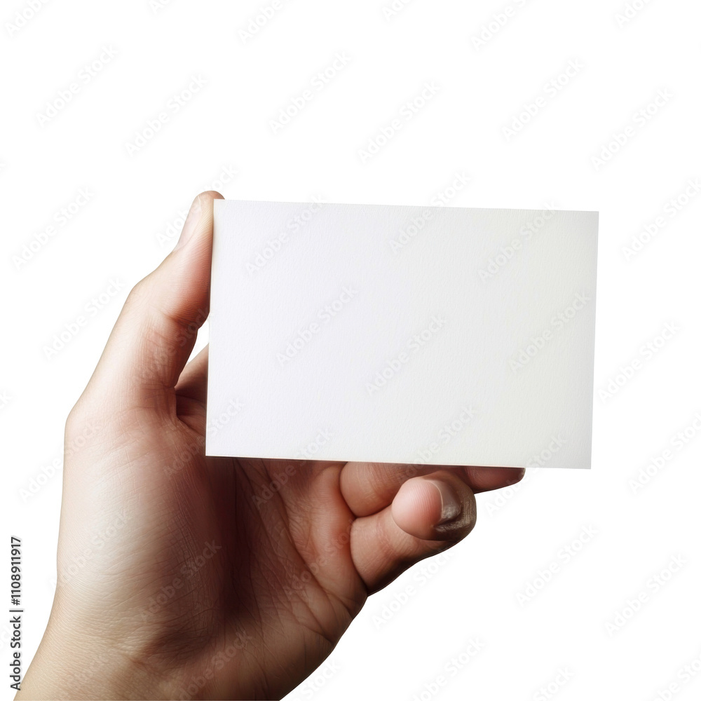 Obraz premium Hand Holding Blank Card Isolated on PNG Transparent Background