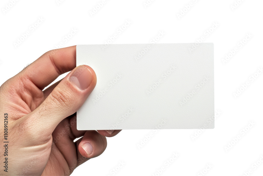 Fototapeta premium Hand Holds Blank White Card, Isolated on PNG Transparent Background