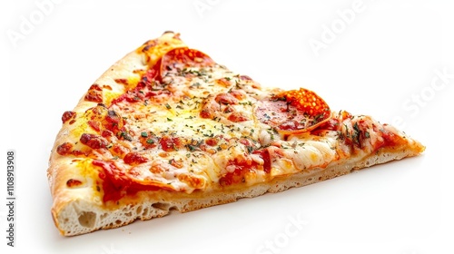 A Single Slice of Pepperoni Pizza on White Background, pizza , pepperoni , cheese , food