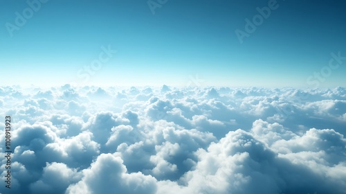 Horizon view of endless blue sea under fluffy white clouds