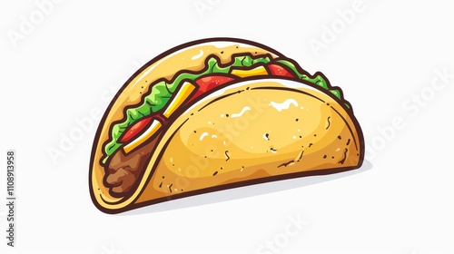 Cartoon Taco Illustration, Digital Art, Flat Illustration, Food Illustration, Taco, Mexican Food, Fast Food