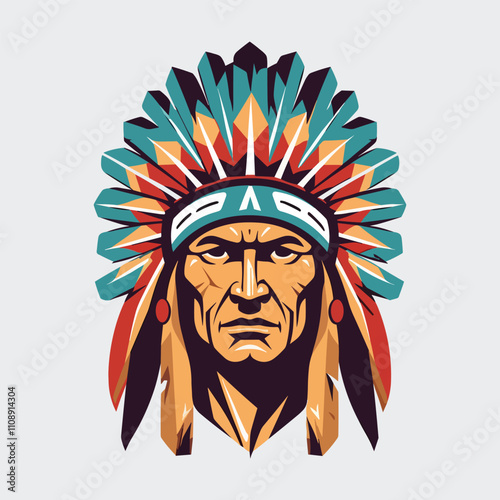 Native american indian chief head mascot style illustration