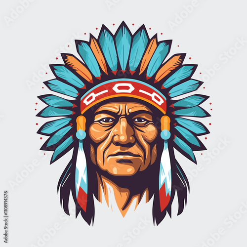 Native american indian chief head mascot style illustration