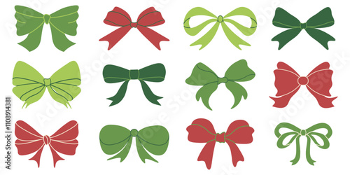 Colorful bows, gift bows. Simple hand drawn ribbon bow collection. Bowknot for decoration, big set	