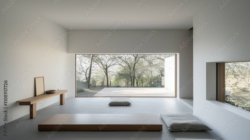 Fototapeta premium Contemporary minimalist living room with a focus