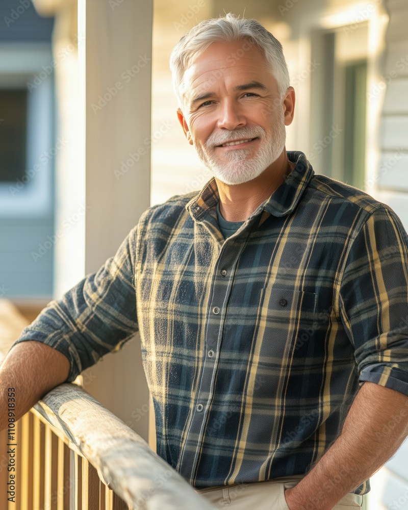 Fototapeta premium Smiling Senior Man in Plaid Shirt