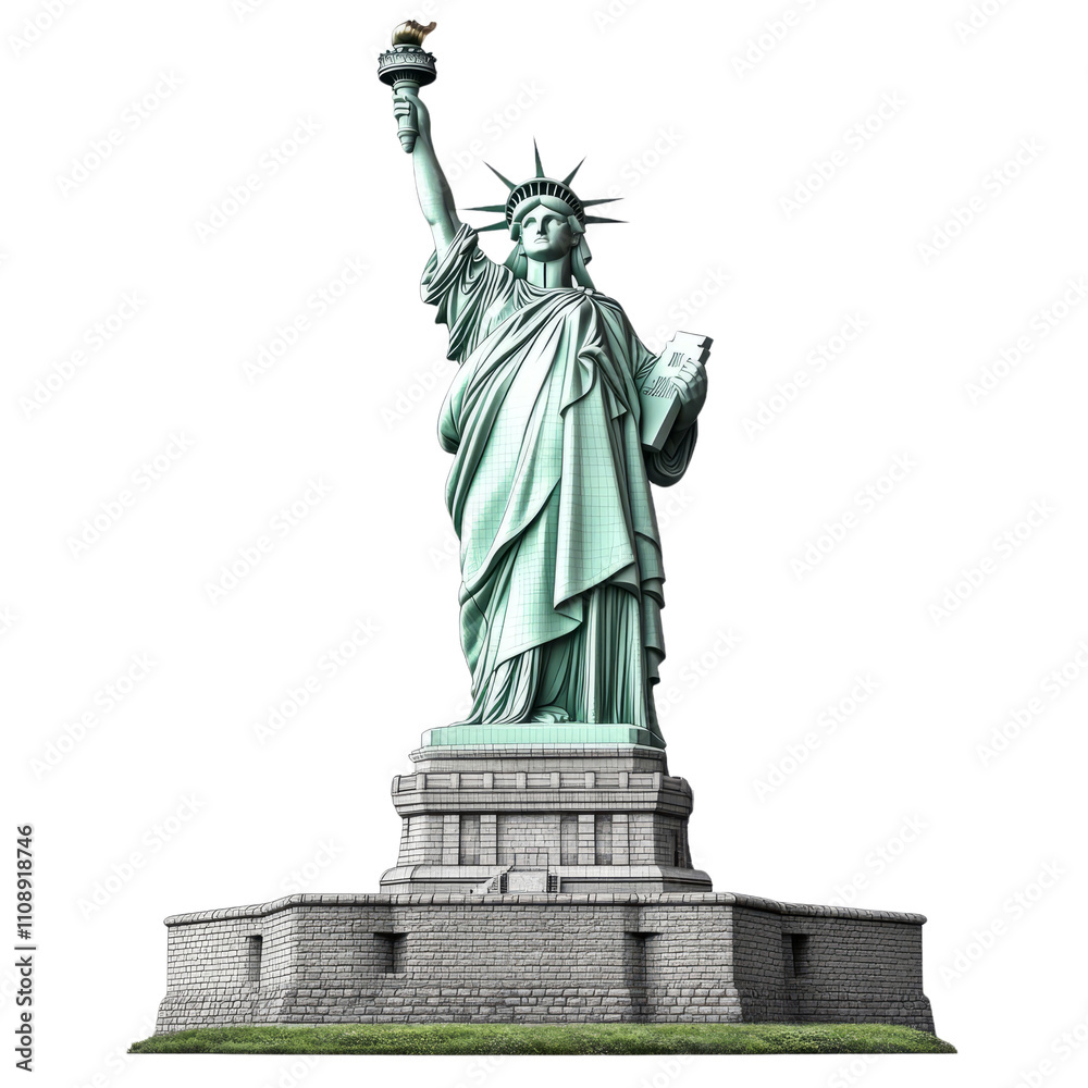 Fototapeta premium Statue of Liberty in New York City is depicted in a vector illustration design with a clipping path ,Isolated on a trasnparent background