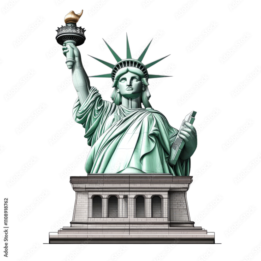 Fototapeta premium Statue of Liberty in New York City is depicted in a vector illustration design with a clipping path ,Isolated on a trasnparent background
