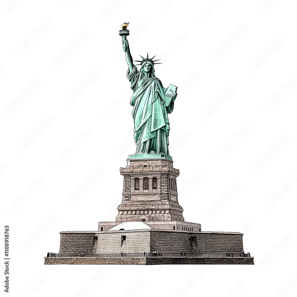 Fototapeta premium Statue of Liberty in New York City is depicted in a vector illustration design with a clipping path ,Isolated on a trasnparent background