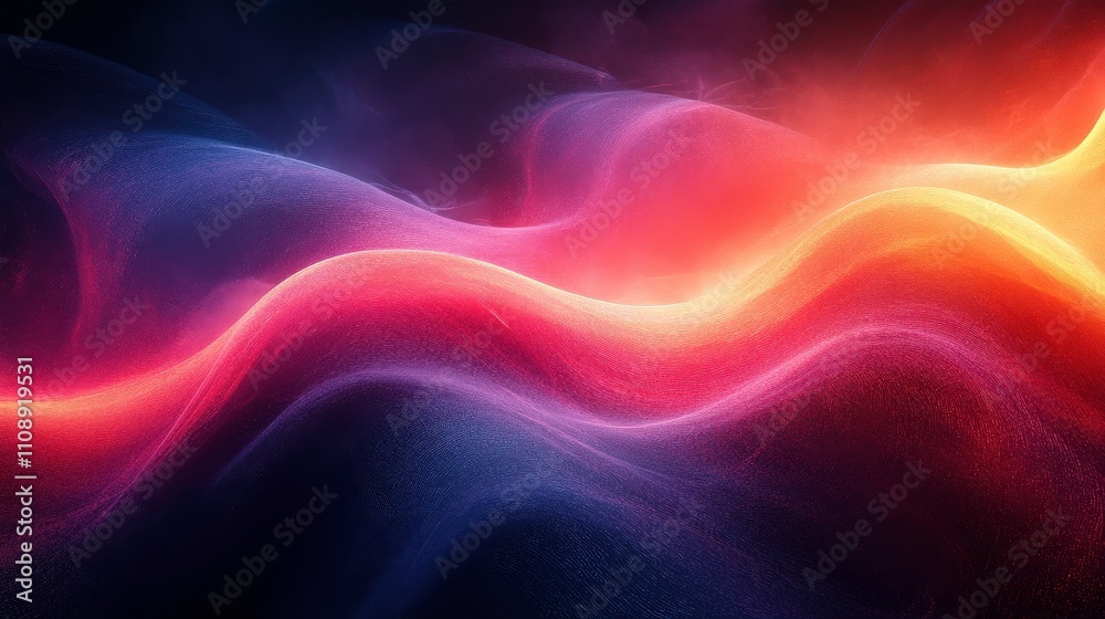 Obraz premium Vibrant Abstract Waves of Color with Smooth Transitions in Blue, Purple, Pink, and Yellow Tones Creating a Dreamlike Digital Landscape