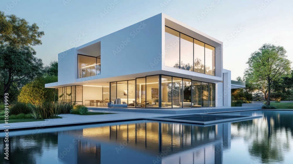 Fototapeta premium Modern Minimalist House with Infinity Pool