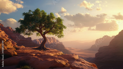 Tree Day in Jordan. a lonely tree. A tree in the mountains