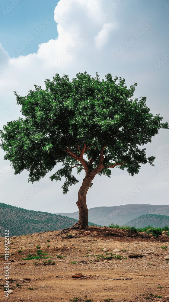Fototapeta premium Tree Day in Jordan. a lonely tree. A tree in the mountains