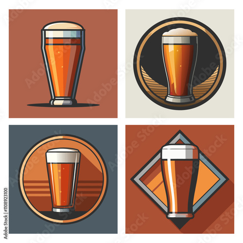 Four distinct logo designs showcase a refreshing pint of beer, complete with a frothy head, perfect for brewery branding and promotional materials
