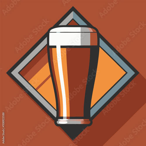 Refreshing golden beer filling a tall glass with white foam, set against a vibrant rhombus backdrop, creating a striking visual for brewery and pub promotions