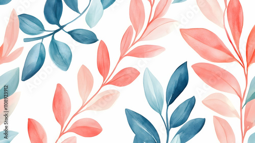 Watercolor pastel leaves pattern background.