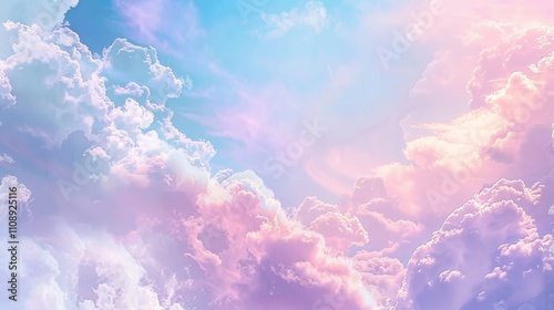 colorful sky with pink, blue and purple clouds. The sky is filled with fluffy clouds that look like they are made of cotton candy. The colors of the clouds create a dreamy and whimsical atmosphere
