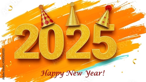 Create a vibrant, celebratory New Year's 2025 greeting card, featuring 3D text ai generated images.