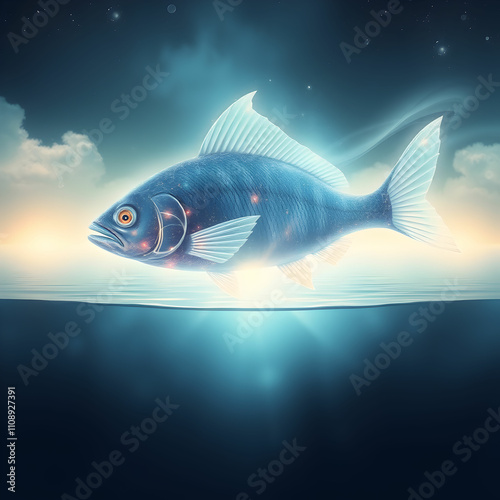 Surreal Fantasy iPhone Wallpaper with Giant Ethereal Fish Swimming