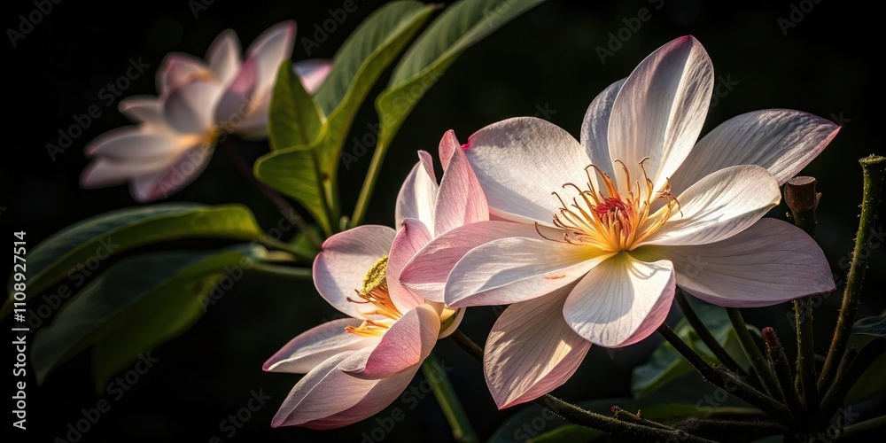 Fototapeta premium Lively Soft Blooming Flower Drawing in Low Light - Captivating Nature Artwork, Floral Composition, Soft Colors, Artistic Aesthetic, Nature Photography, Blooming Flowers, Floral Art, Botanical Beauty