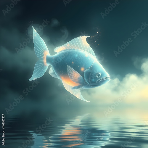 Surreal Fantasy iPhone Wallpaper with Giant Ethereal Fish Swimming