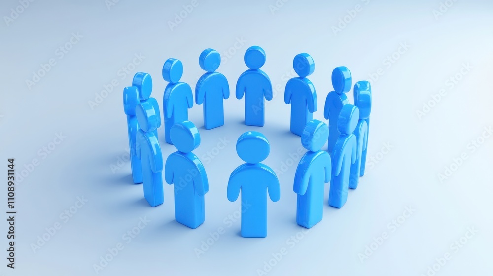 Blue figures in a circle representing community or teamwork Blue figures in a circle representing community or teamwork