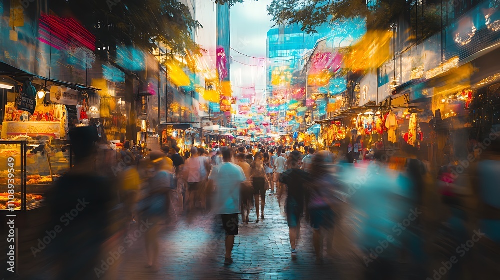 custom made wallpaper toronto digitalBlurred Crowd Walking Through a Vibrant Night Market Street