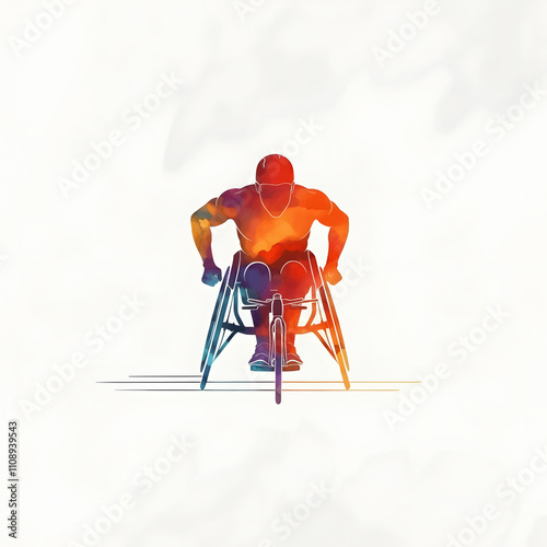 Watercolor silhouette illustration of athlete wheelchair user racing  on a track. Diversity and inclusion 
