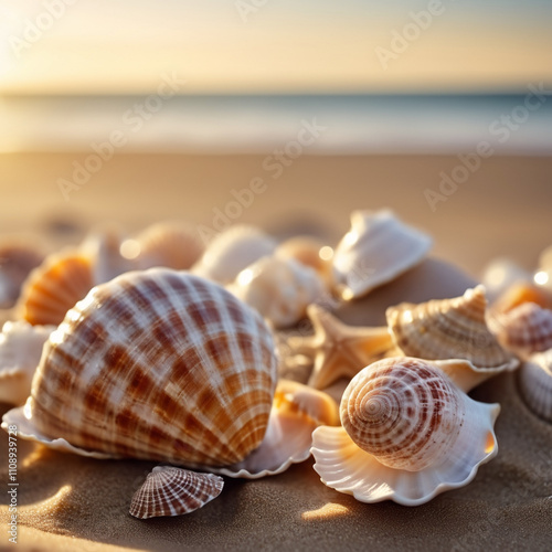 Küsten - Bunte Muscheln schmücken den weichen Sand photo