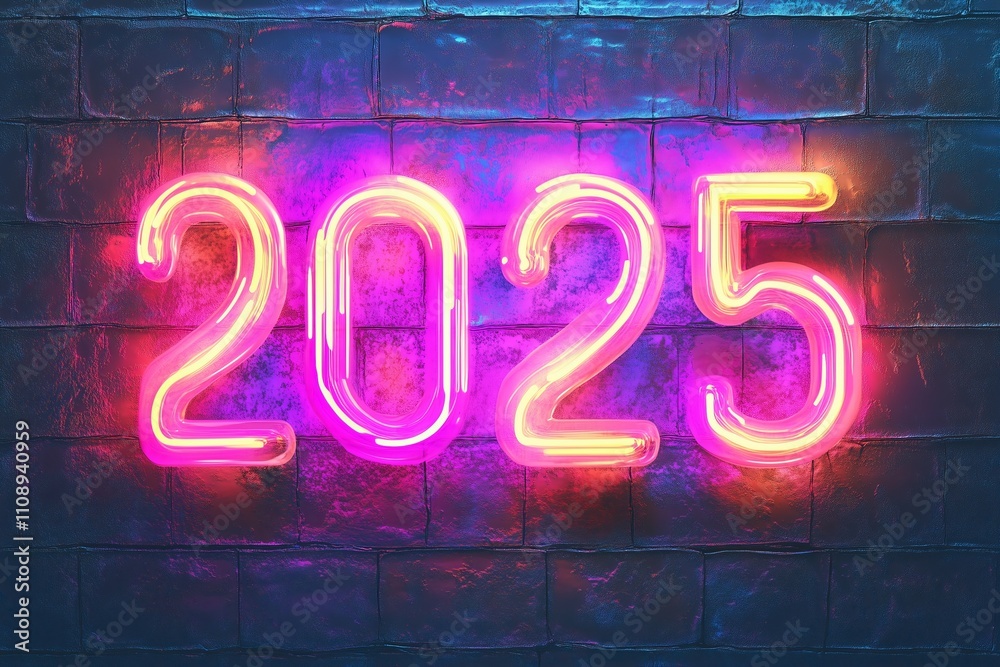 2025 is brightly displayed in vibrant neon lights on a dark background 2025 is brightly displayed in vibrant neon lights on a dark background