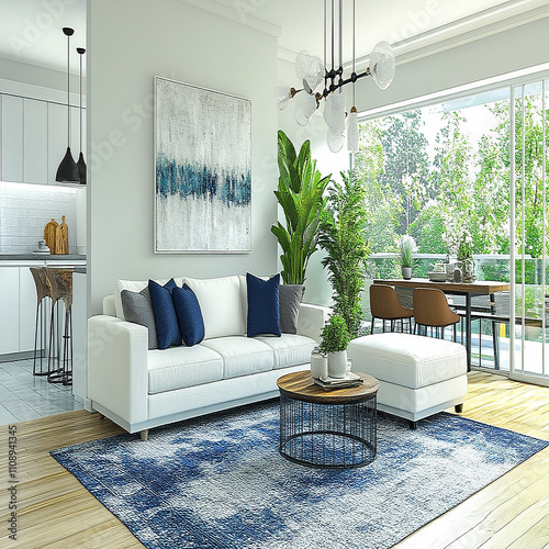 Luxury modern living room interior design featuring elegant sofas, artistic decor, and stylish lighting setups.