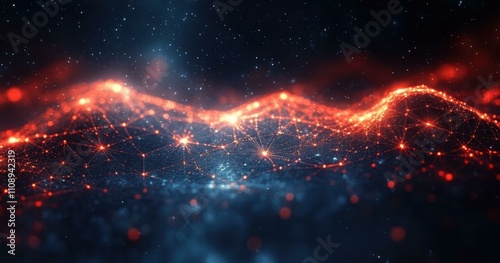 Smart Home Devices. Futuristic digital wave glowing with vibrant orange particles and blue lights, abstract technology background for innovation, data visualization, science or artificial intelligenc